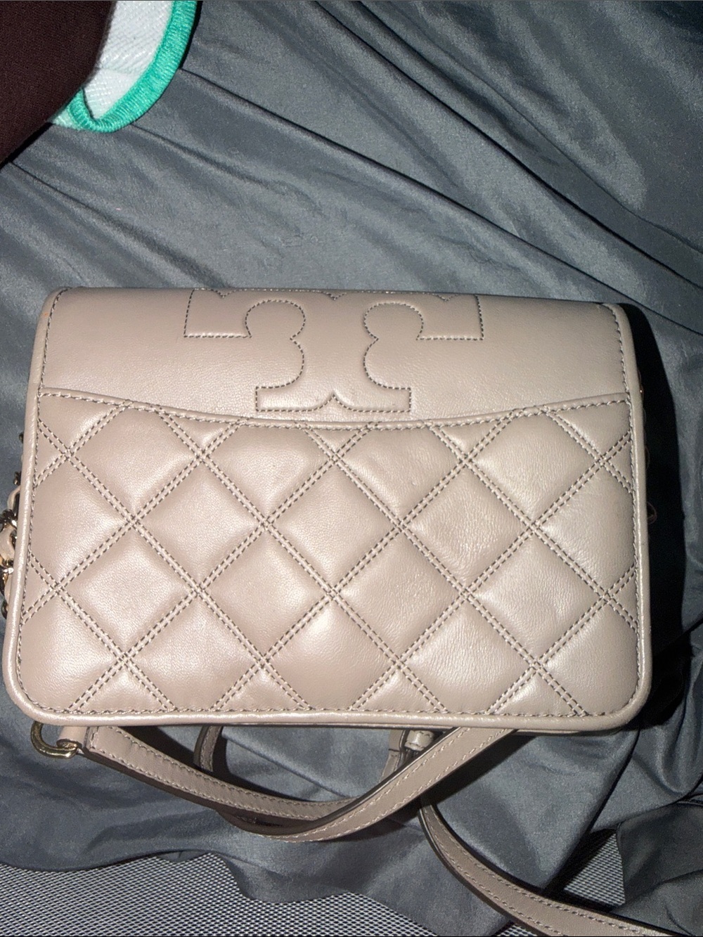 Tory Burch Quilted Leather Crossbody in Taupe